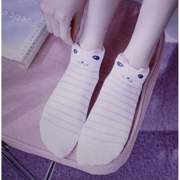 5 Pairs Cartoon Cat Print Socks Women’s Low Cut Ankle Kitty Pink White Girls NIP - Picture 8 of 8